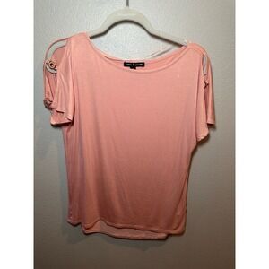 Cable & Gauge Women's Sz S Mauve Exposed Shoulder Short Sleeve Shirt Top